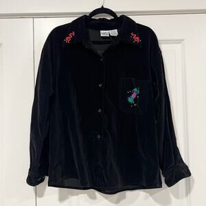 The Disney Store‎ Vintage Black Velour Embroidered Button Down Size L